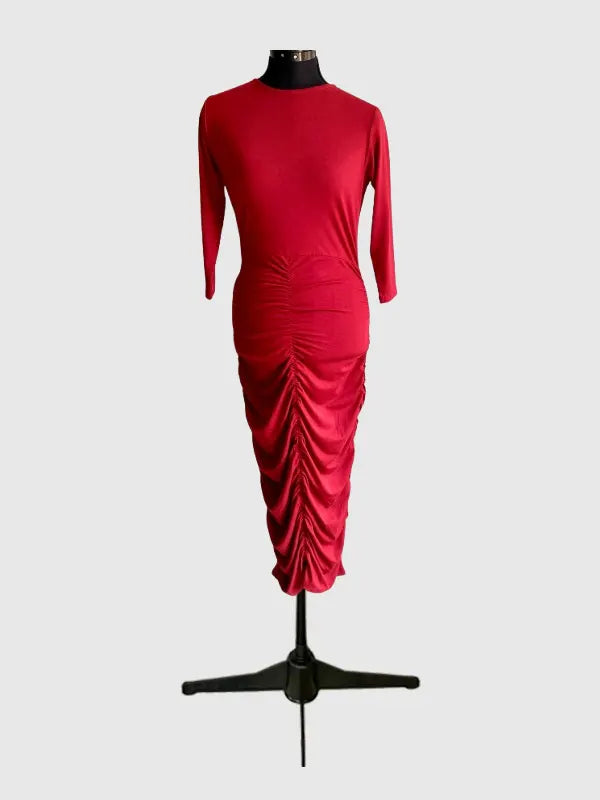 Maroon Ruched Body-con midi Dress