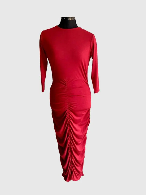 Maroon Ruched Body-con midi Dress